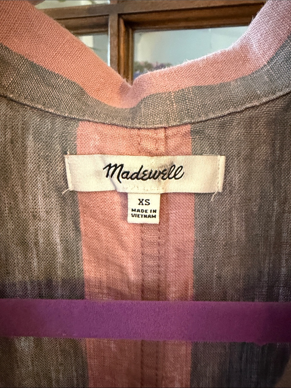 Pink & Gray Striped Madewell Cropped Button-Up Top - Picture 3 of 5